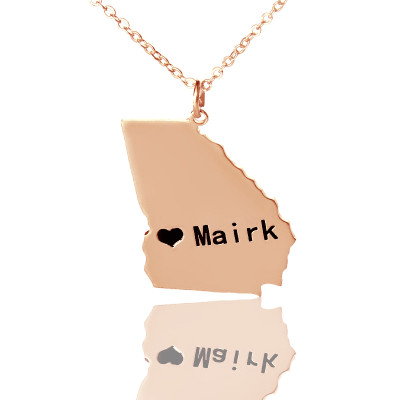 Custom Georgia State Shaped Necklaces With Heart  Name Rose Gold - All Birthstone™