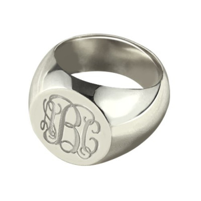 Signet Ring Sterling Silver Engraved Monogram - All Birthstone™