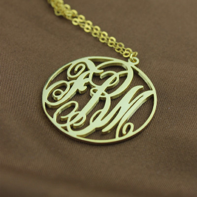 Solid Gold Vine Font Circle Initial Monogram Necklace-18ct - All Birthstone™