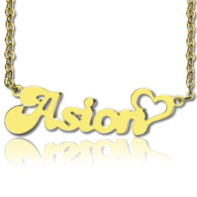 Personalised BANANA Font Heart Shape Name Necklace Solid Gold - All Birthstone™