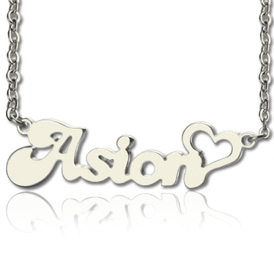 Custom BANANA Font Heart Shape Name Necklace White Gold  18ct - All Birthstone™