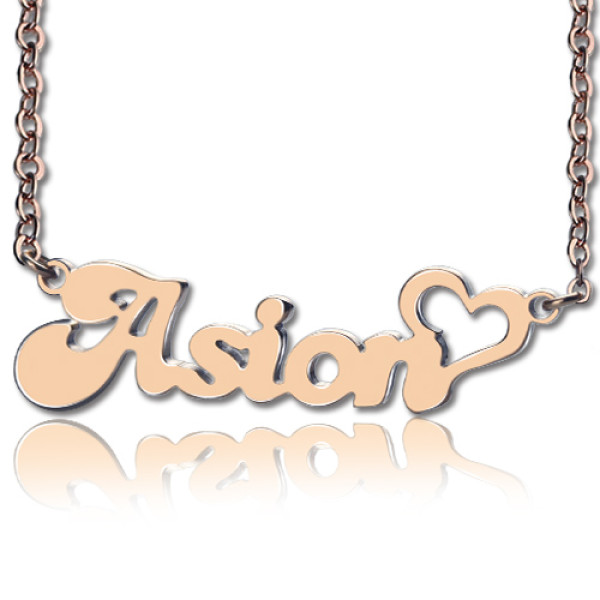 Personalised BANANA Font Heart Shape Name Necklace 18ct Rose Gold Plated - All Birthstone™
