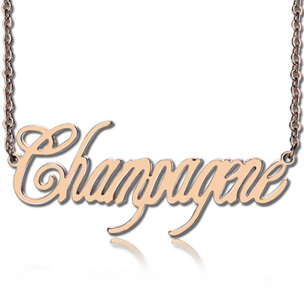 Solid Rose Gold Personalised Champagne Font Name Necklace - All Birthstone™