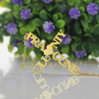 Personalised Two Name Cross Necklace Gold Plated 925 Silver - All Birthstone™