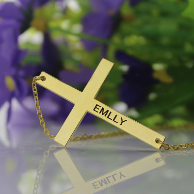 Gold Plated Silver Latin Cross Necklace Engraved Name 1.6" - All Birthstone™