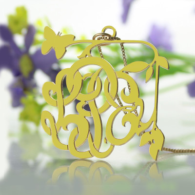 Vines  Butterfly Monogram Initial Necklace 18ct Gold Plated - All Birthstone™