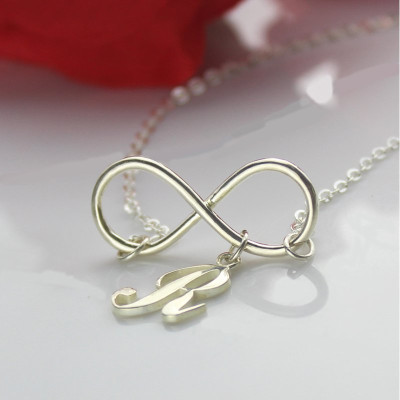 Infinity Necklaces with Initial Letter Charm Silver - All Birthstone™