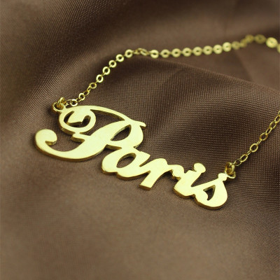 Paris Hilton Style Name Necklace 18ct Solid Gold - All Birthstone™