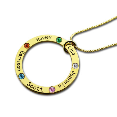 Family Circle Names Necklace For Mother In Gold - All Birthstone™