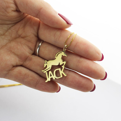 Kids Name Necklace with Horse 18ct Gold Plated - All Birthstone™