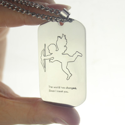 Cupid Man's Dog Tag Name Necklace - All Birthstone™