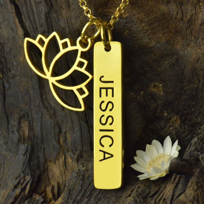 Yoga Lotus Flower Bar Necklace 18ct Gold plated - All Birthstone™