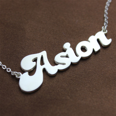 Personalised 18ct Solid White Gold BANANA Font Style Name Necklace - All Birthstone™