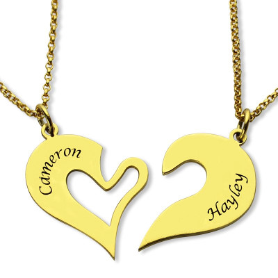 Double Name Heart Friend Necklace Couple Necklace Set 18ct Gold Plated - All Birthstone™