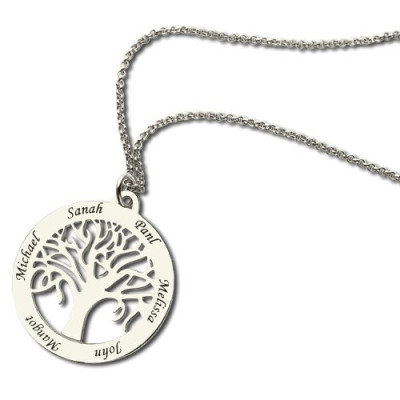 Tree Of Life Necklace Engraved Names in Silver - All Birthstone™