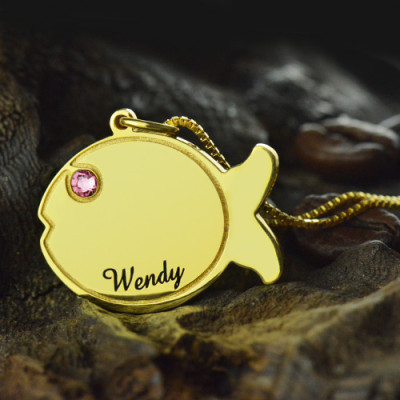 Kids Fish Name Necklace 18ct Gold Plated - All Birthstone™