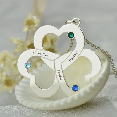 Personalised Three Triple Heart Shamrocks Necklace with Name - All Birthstone™