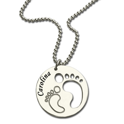 Baby Footprint Name Pendant Sterling Silver - All Birthstone™