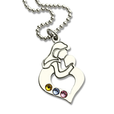 Personalised Mother Child Necklace with Birthstone Silver  - All Birthstone™