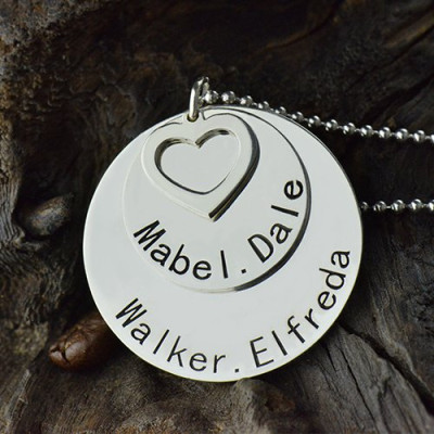 Disc Family Pendant Necklace Engraved Names in Silver - All Birthstone™