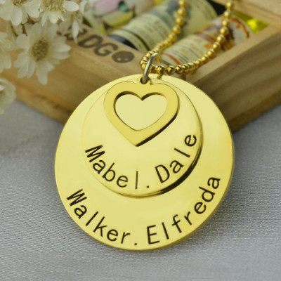Disc Family Jewellery Necklace Engraved Name 18ct Gold Plated - All Birthstone™