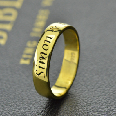Engraved Promise Name Ring 18ct Gold Plated - All Birthstone™