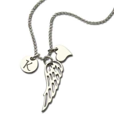 Girls Angel Wing Necklace Gifts With Heart  Initial Charm - All Birthstone™
