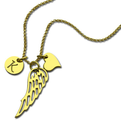 Good Luck Angel Wing Necklace with Initial Charm 18ct Gold Plated - All Birthstone™