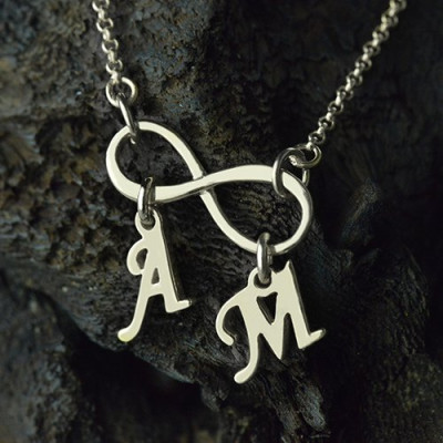 Personalised Infinity Necklace Double Initials Sterling Silver - All Birthstone™