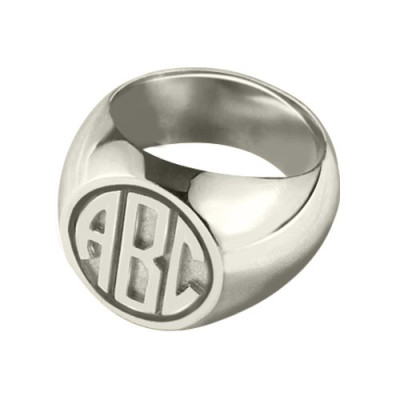 Personalised Signet Ring with Block Monogram Sterling Silver - All Birthstone™