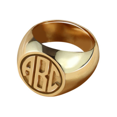 Circle Signet Ring with Block Monogram Rose Gold - All Birthstone™