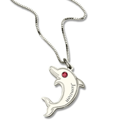 Dolphin Necklace with Birthstone  Name Sterling Silver  - All Birthstone™