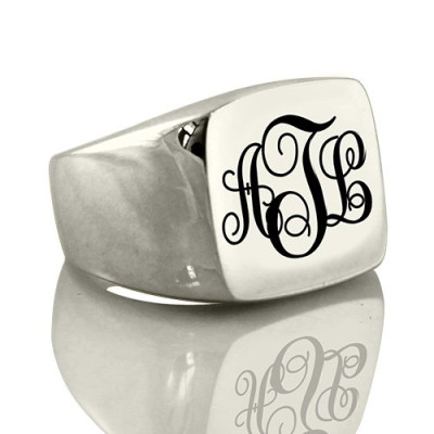 Personalised Signet Ring Sterling Silver with Monogram - All Birthstone™