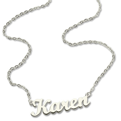 Solid 18ct White Gold Plated Karen Style Name Necklace - All Birthstone™