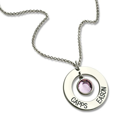 Personalised Circle Name Pendant With Birthstone Silver  - All Birthstone™