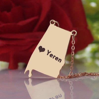 Custom Alabama State USA Map Necklace With Heart  Name Rose Gold - All Birthstone™