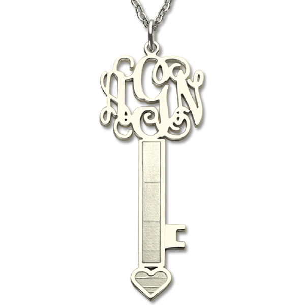 Personalised Key Necklace Sterling Silver with Monogram - All Birthstone™