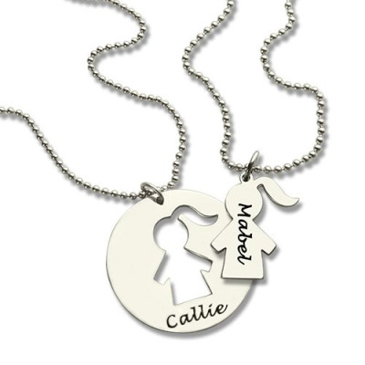 Mother Daughter Necklace Set Engraved Name Sterling Silver - All Birthstone™