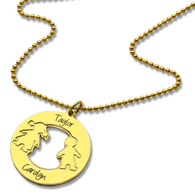 Circle Necklace Engraved Children Name Charms 18ct Gold Plated Silver925 - All Birthstone™