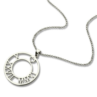 Circle Roman Numeral Disc Necklace Sterling Silver - All Birthstone™