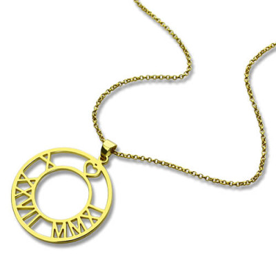 18ct Gold Plated Roman Numeral Disc Necklace - All Birthstone™