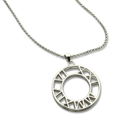 Double Circle Roman Numeral Necklace Clock Design Sterling Silver - All Birthstone™