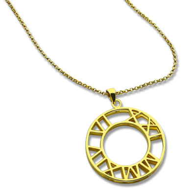 Double Circle Roman Numeral Necklace Clock Design Gold Plated Silver - All Birthstone™