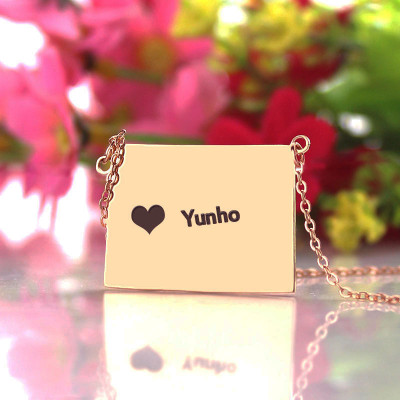 Wyoming State Shaped Map Necklaces With Heart  Name Rose Gold - All Birthstone™