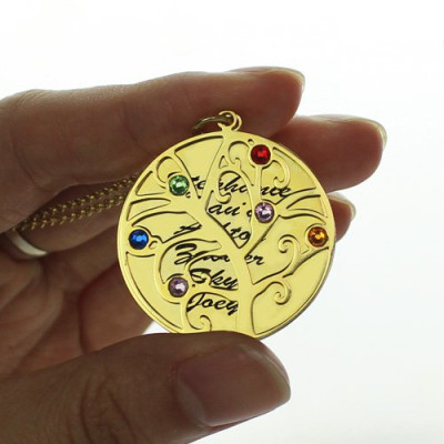 18ct Gold Plated Family Tree Birthstone Name Necklace  - All Birthstone™