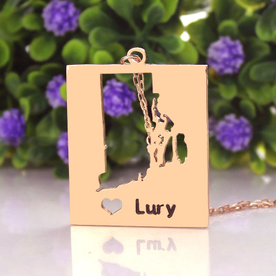 Personalised Rhode State Dog Tag With Heart  Name Rose Gold Plate - All Birthstone™
