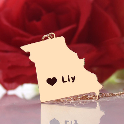 Custom Missouri State Shaped Necklaces With Heart  Name Rose Gold - All Birthstone™