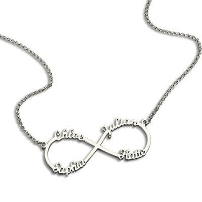 Sterling Silver Infinity Symbol Necklace 4 Names - All Birthstone™