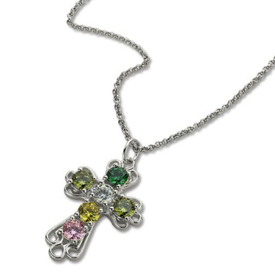 Personalised Cross Necklace with Birthstones Sterling Silver  - All Birthstone™