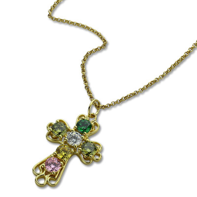 Personalised Cross necklace with Birthstones Gold Plated Silver  - All Birthstone™